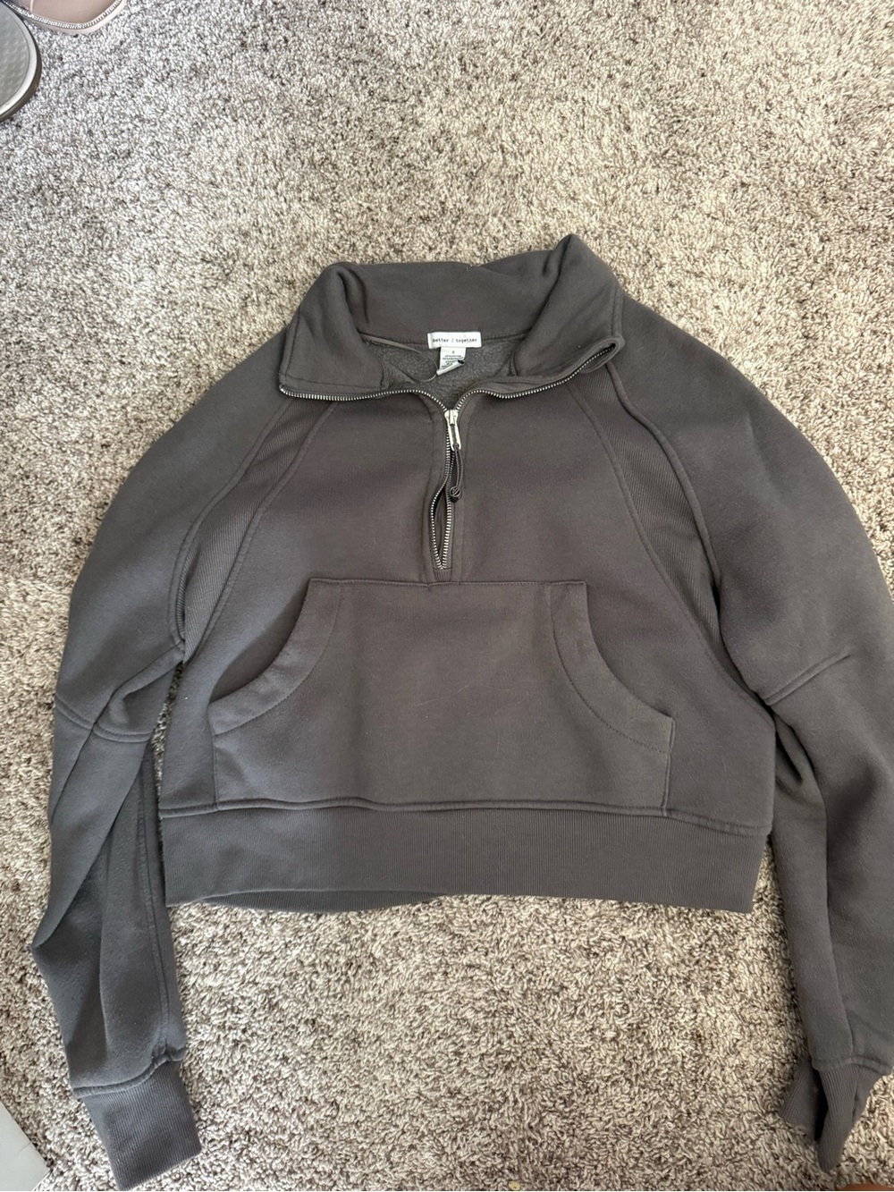 Quarter-Zip Cropped Pullover Sweatshirt - Gray
